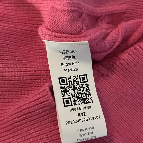 Bright Pink  Cable Knit Short Sleeve Polo Sweater SZ M NEW - Picture 5 of 6